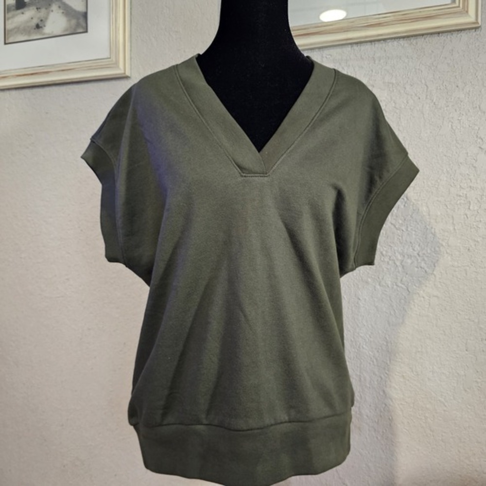 Gap Fleece‎ V-Neck Vest Mistletoe Green Cap Sleeve Sweatshirt Top Size Small